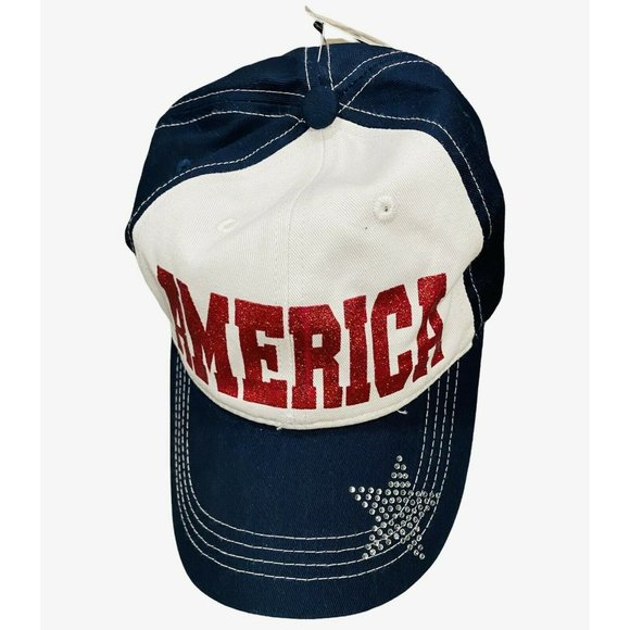 America Blue, White, Red USA Bling Baseball Cap Sparkle Hat Women Adjustable NEW - Picture 1 of 5